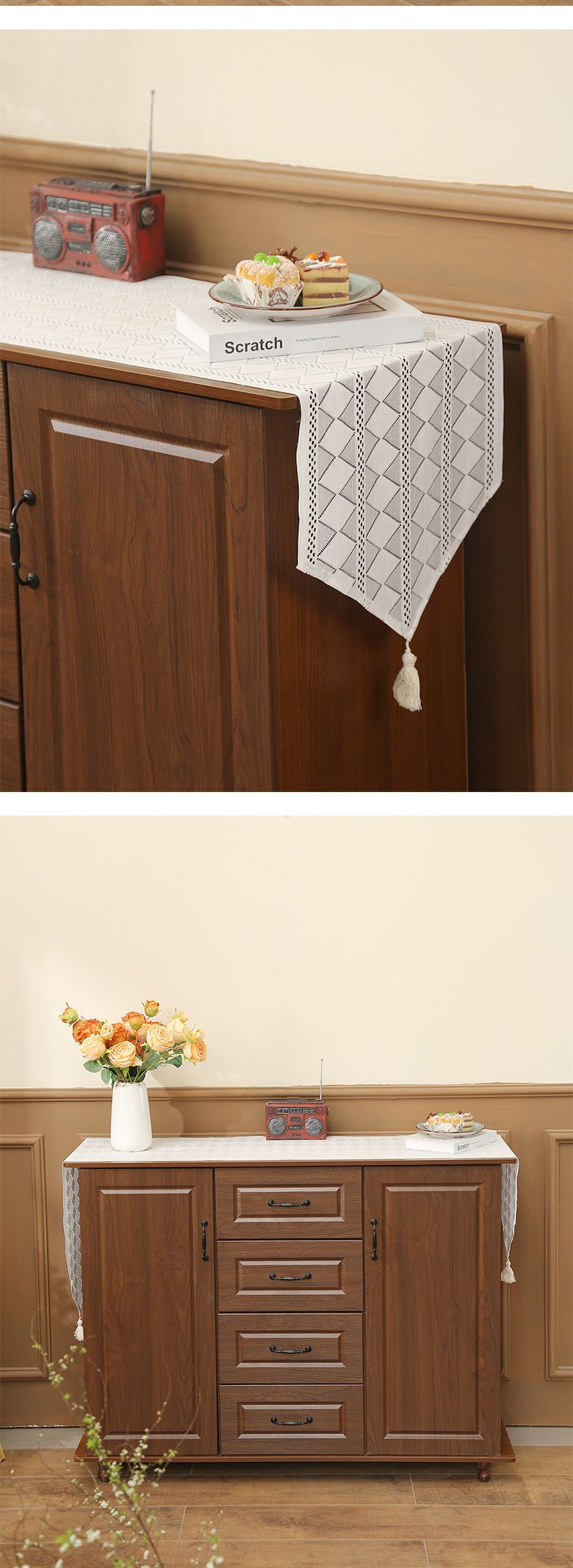 Nappe de table en dentelle légère, luxueuse et haut de gamme, pour table basse, meuble TV, anti-poussière, blanc_voghion.com