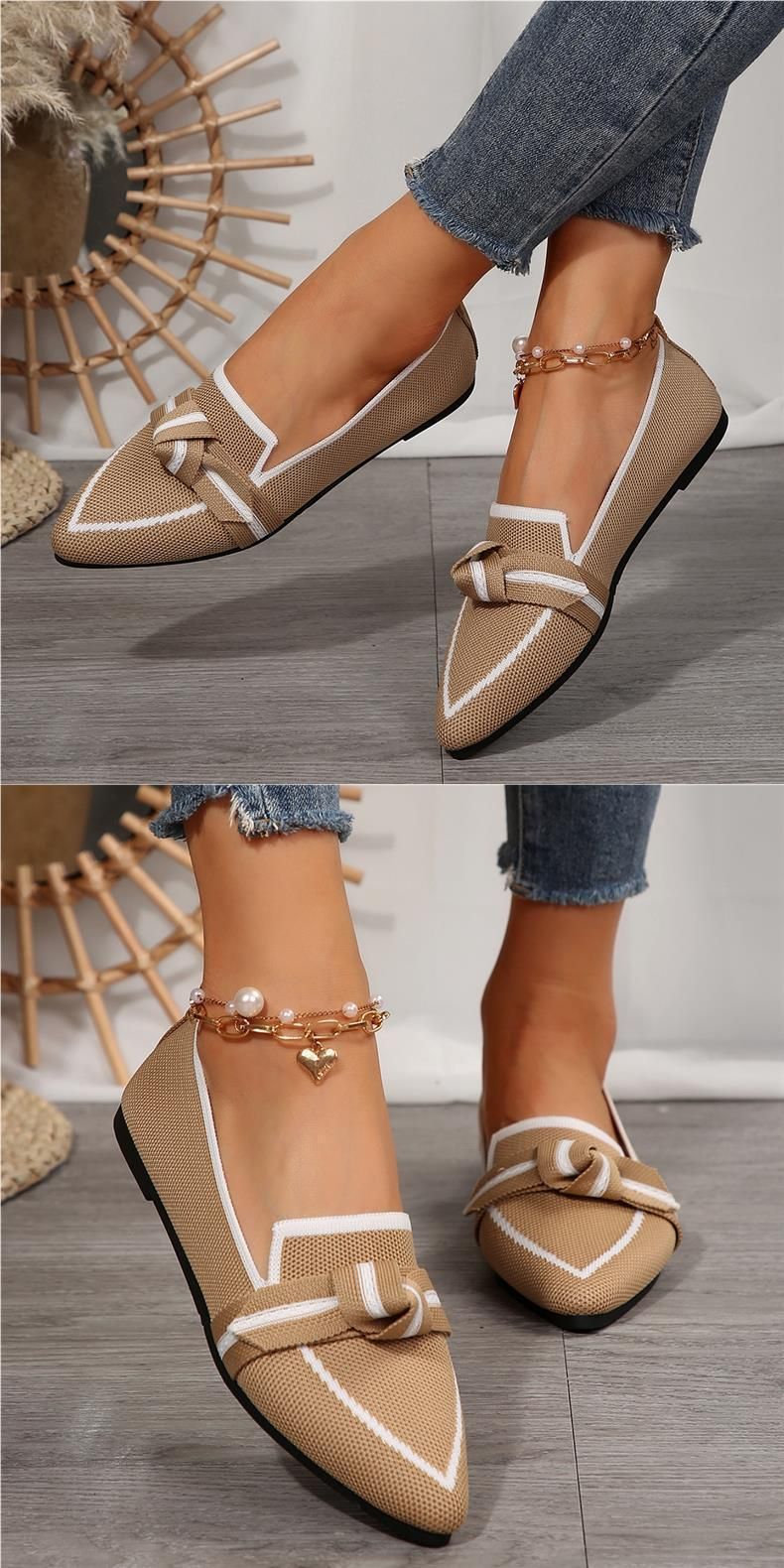 Pantofi sport pentru femei, cu talpă plată, mărime mare, model țesut, cu fundă fluture pe picior._voghion.com