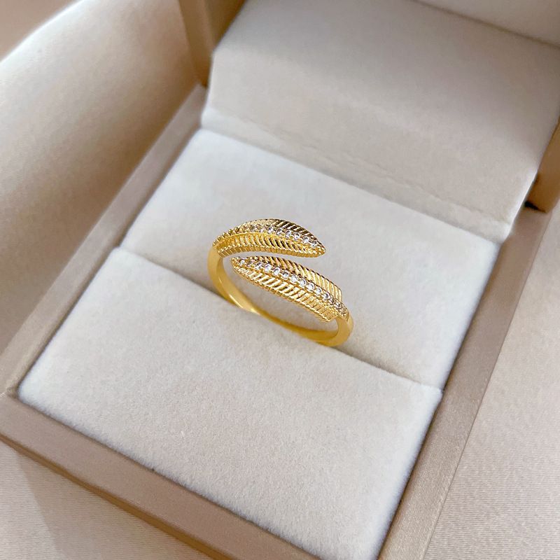 【 Real Gold Plating 】 Open Leaf Women's Fashion Micro Inlay Light Luxury Index Finger Ring, Net Red, Same Cool Style_voghion.com
