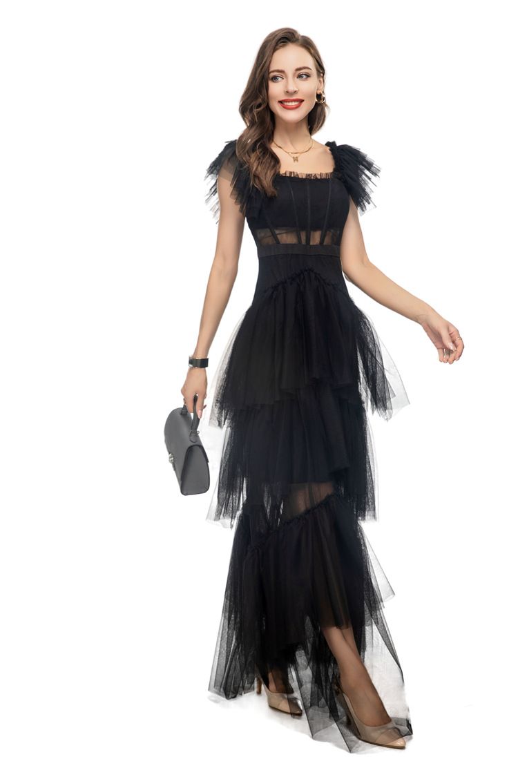 2023 Damen Sommer Neues Produkt Leichtes Luxus Modisches Mesh Taillenkollektion Langes Schlankheitskleid 232207_voghion.com