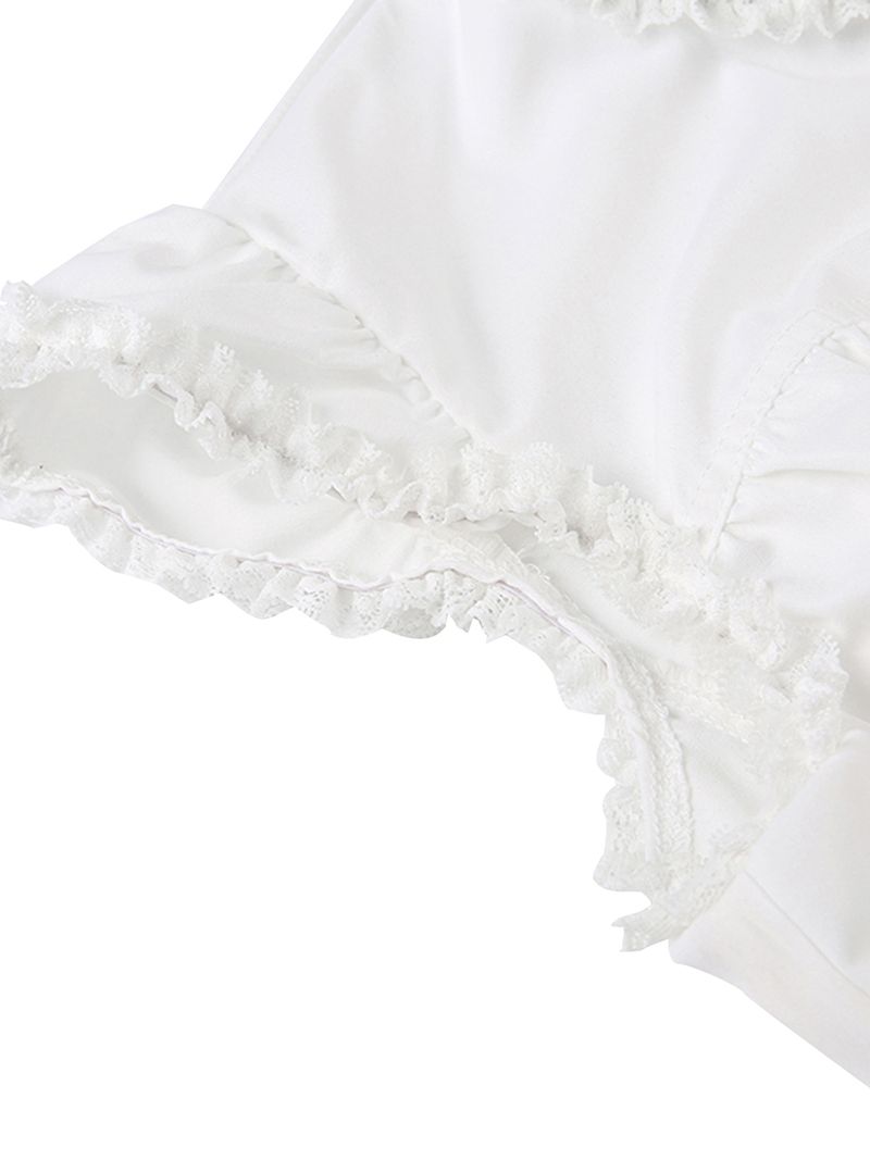 hot selling Women's Button Down T-Shirts Cap Sleeve Crew Neck Cross Tie-up Front Lace Trim Tops_voghion.com