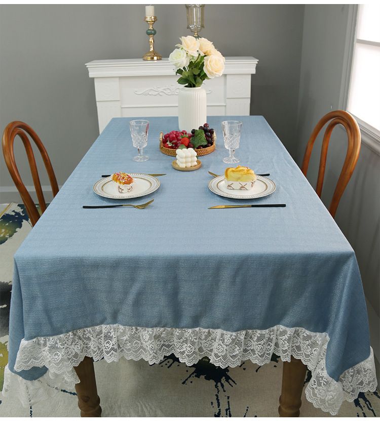 Nappe en organza froissé d'inspiration bohème avec bordure en dentelle - Housse de table rectangulaire et écharpe de table basse, infroissable_voghion.com