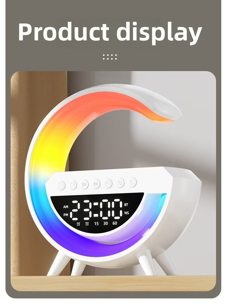 Nouvelle enceinte Bluetooth Small G - Compatible avec la recharge sans fil des téléphones et montres, avec éclairage d'ambiance, réveil intégré et fonction haut-parleur_voghion.com