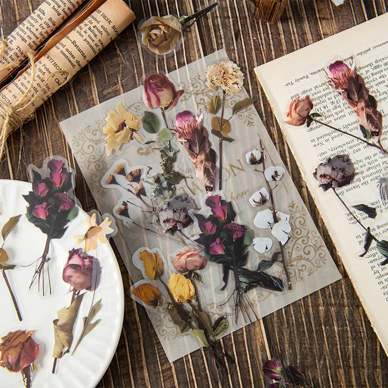 40 de coli/pachet de autocolante lucioase cu trandafiri și decor de cristal, autocolante florale autoadezive pentru albume de scrapbooking_voghion.com