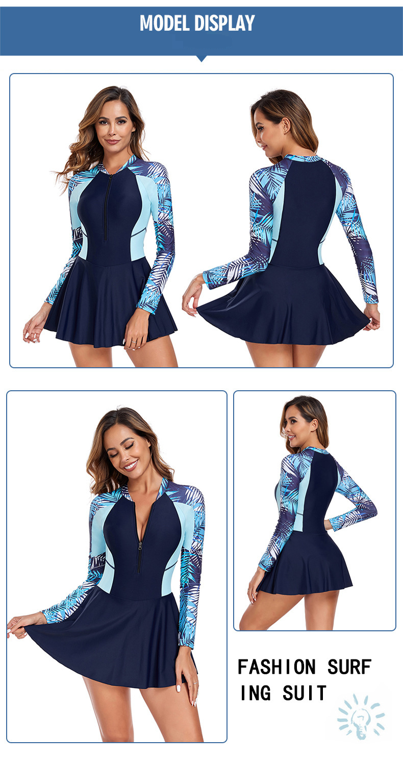 Vestito intero a maniche lunghe, costume da surf, costume da bagno, muta, sexy, colore a contrasto, da donna_voghion.com