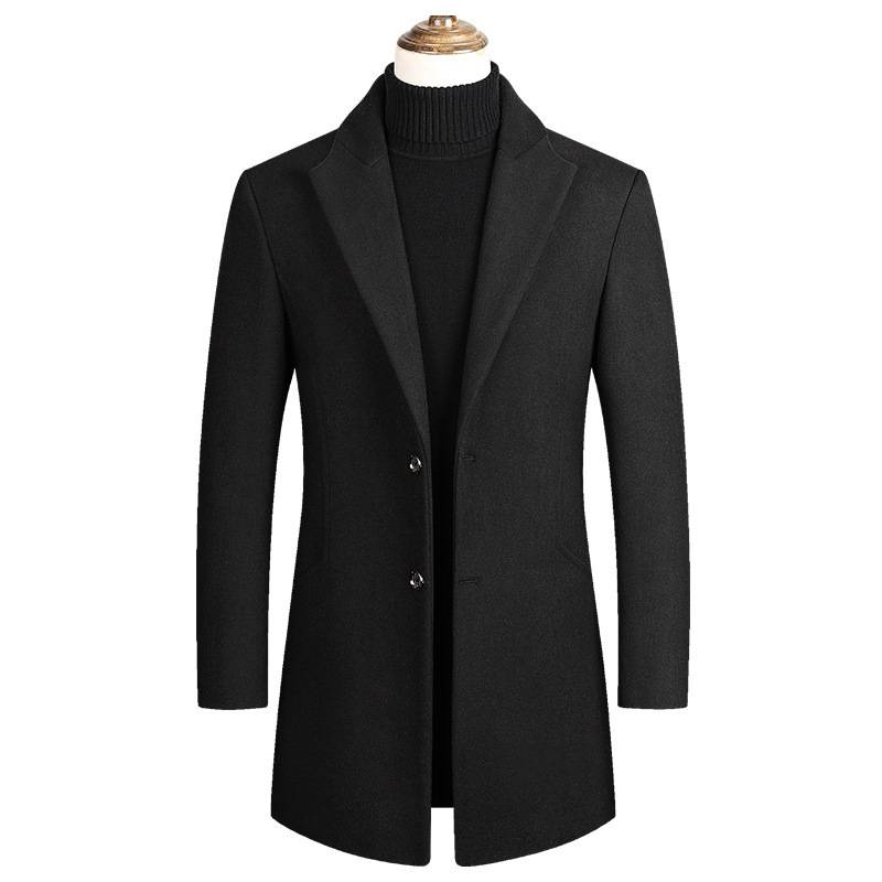 Cappotto invernale da uomo in misto lana con fodera in cotone, trench lungo casual da lavoro per uomini di mezza età e giovani, giacca formale con collo alto_voghion.com