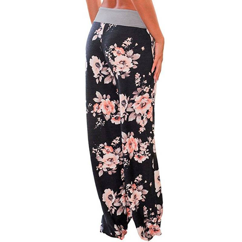 Plus Size Floral Print High Rise Drawstring Long Pants, Women's Plus Slight Stretch Loose Casual Pants_voghion.com