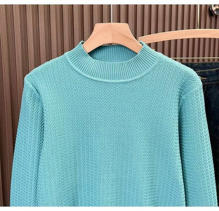 Herren Fleecepullover mit hohem Kragen, schmale Passform, langärmelig, Strickpullover, warm, lässig, Rollkragenoberteil_voghion.com