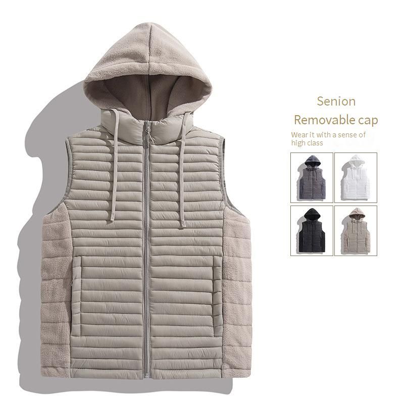 Herren Fleeceweste, leichte ärmellose Winterjacke, atmungsaktive und warme Polyester-Pufferweste für den lässigen Outdoor-Einsatz, lockere Passform mit Seitentaschen_voghion.com