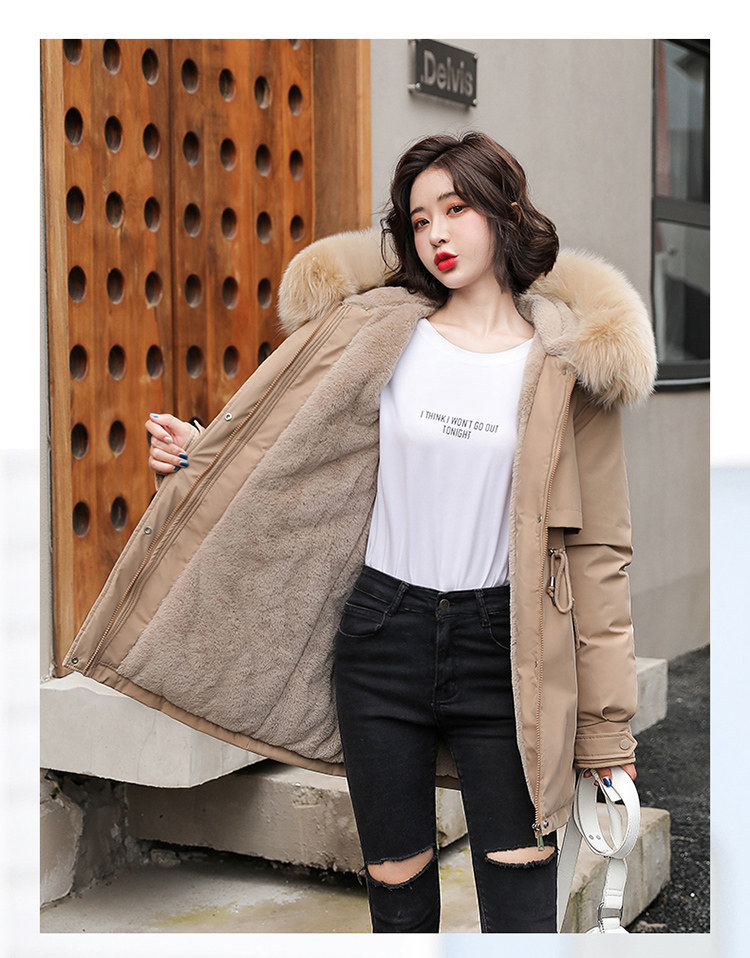 Damenbekleidung Mittellange Temperament-Baumwolljacke Kleine Winter-Plus-Samt-verdickte große Damen-Baumwolljacke_voghion.com