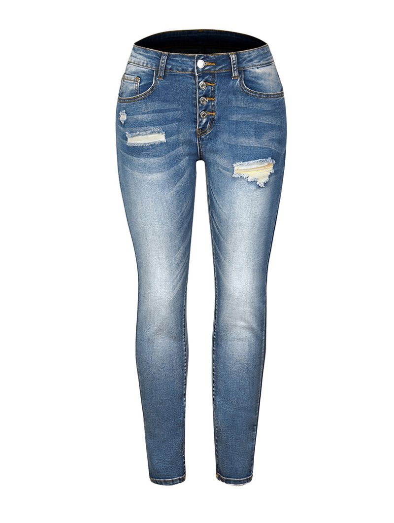 Schmale, zerrissene Jeanshose mit hohem Stretchanteil für Damen_voghion.com