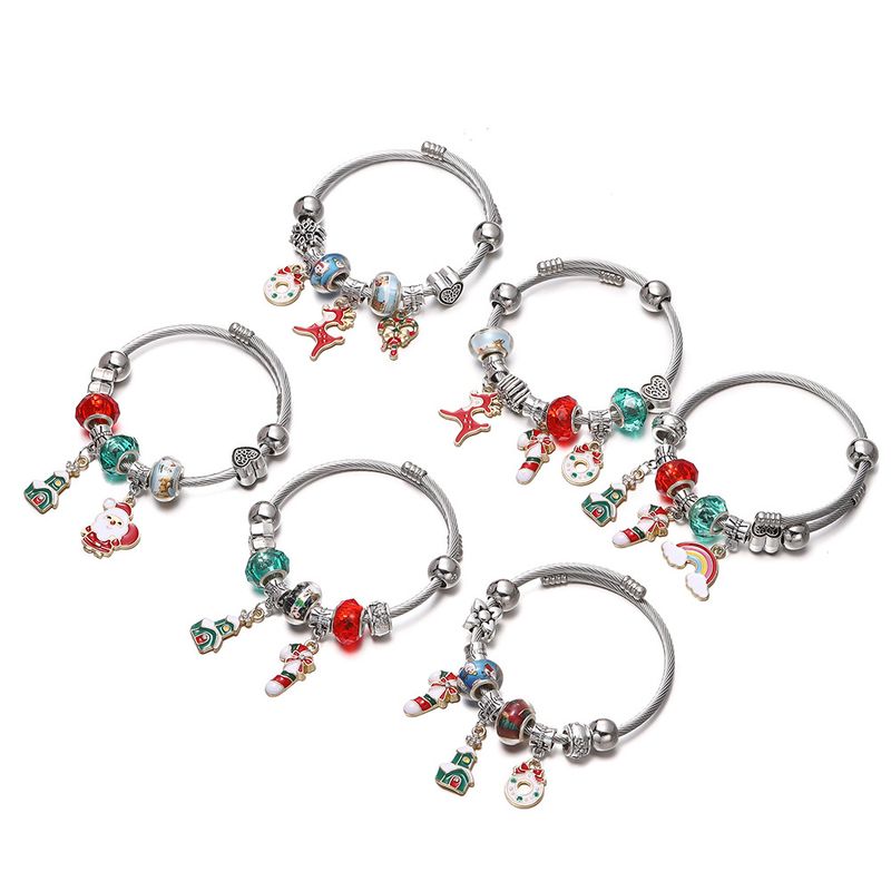 Braccialetto per bambini con ciondolo a forma di bastoncino di zucchero transfrontaliero europeo e americano in stile famiglia Pan, albero di Natale e pupazzo di neve._voghion.com