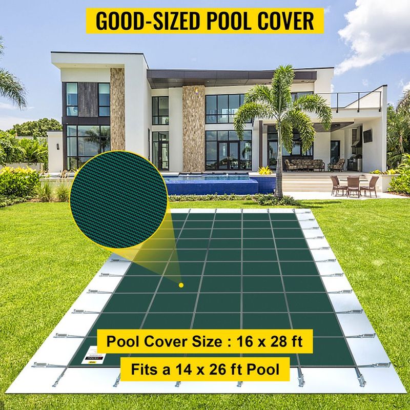 VEVOR Pool Safety Cover Fits 14x26ft Rectangle Inground Safety Pool Cover Green Mesh Solid Pool Safety Cover For Swimming Pool Winter Safety Cover_voghion.com