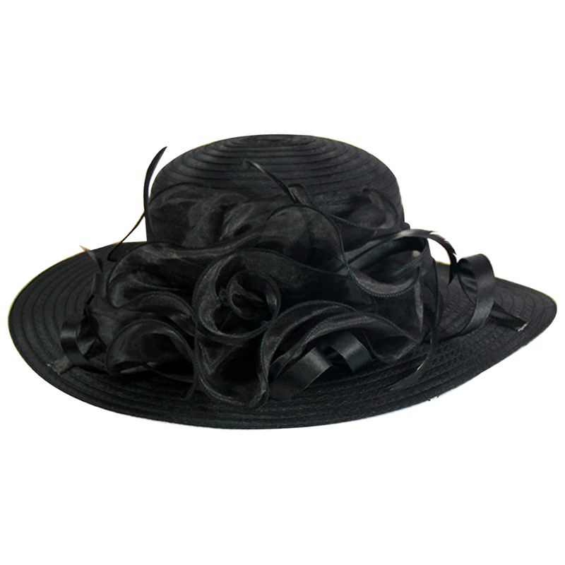 Zhuoxinder Fashion Dámská Organza Květinová Široká Brimka Šaty do kostela Kentucky Derby Sluneční Klobouk-Černá_voghion.com