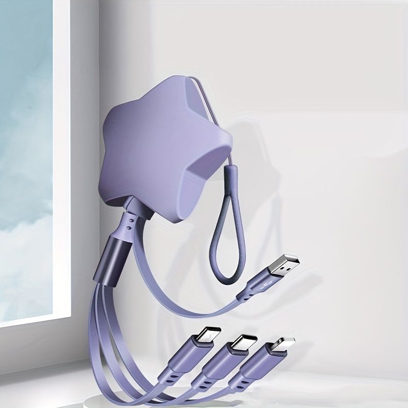 1 Stück 3-in-1 Pentagramm-Schnellladekabel, einziehbar – Universal USB-C auf Micro USB für iPhone 12/11/X/XS/XS Max, für Samsung, für Xiaomi, Huawei_voghion.com