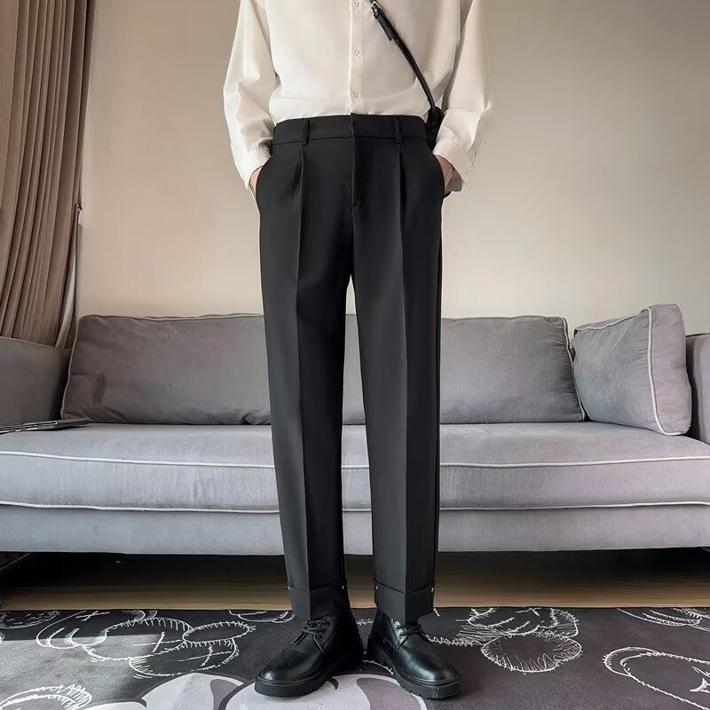 Lichte pakbroek in volwassen stijl, losse en hangende casual cropped broek voor heren, lente- en herfstseizoen ins, Koreaanse versie trendy en knap pak_voghion.com