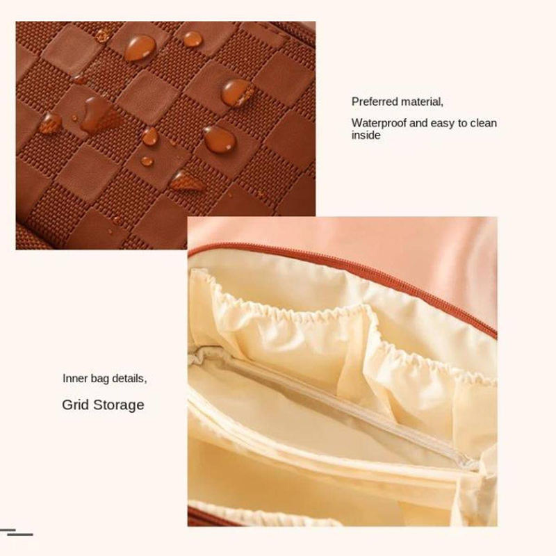 1PC Multifunctional Chequered Cosmetic Bag For Women, Make-up Bag, Luxury Wash Bag, Pillow Bag, Large Capacity Bag_voghion.com