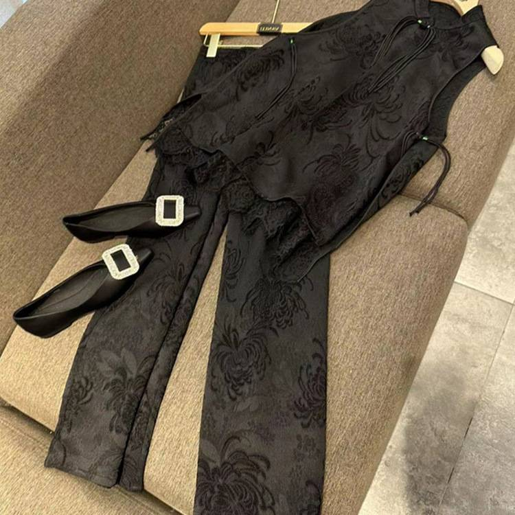 Îmbrăcăminte pentru femei, costum nou în stil chinezesc, costum Tang, tendință națională, costum negru, două piese, îmbrăcăminte pentru femei, vară nouă 2024_voghion.com