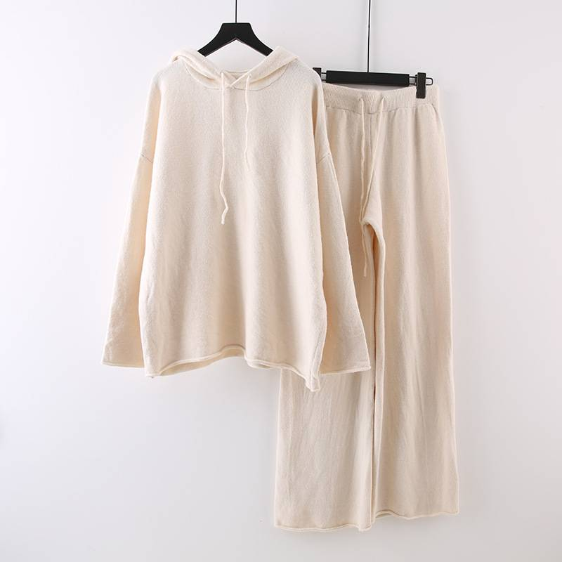Abbigliamento da donna, abito in maglia, donna, autunno e inverno, moda, maglione, pantaloni a gamba larga, abito in due pezzi_voghion.com
