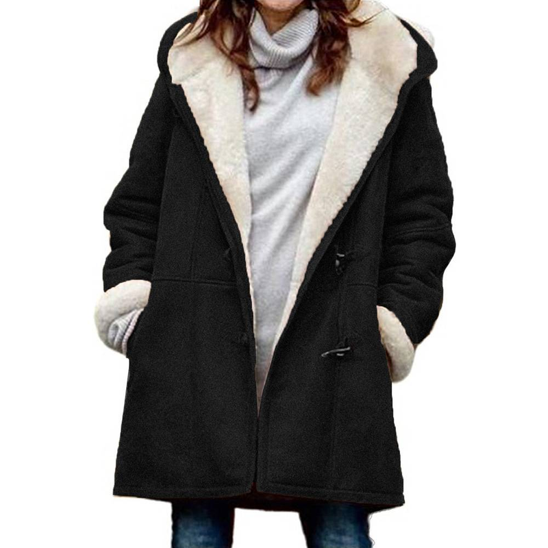 Coats Women Wool Thick Hooded Coat Pockets Single Breasted Full Sleeve Splice Jackets Warm Casual Blend Regular Autumn Winter_voghion.com