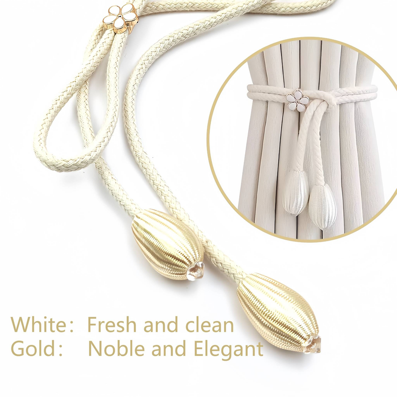 2 Pcs (1 Pair) Cotton Cord Curtain Tiebacks Tulip Pistil Design Noble And Elegant Total Length Approx. 19.7 Inches Retractable Snap Clip_voghion.com