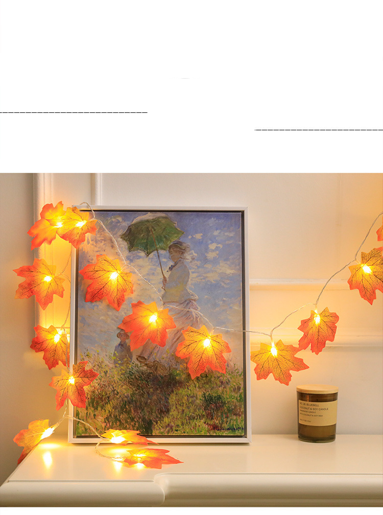 10 LED Maple Leaf String Lights - Battery Operated Decorative Fairy Lights For Wedding, Thanksgiving, Party & Home Decor (1.5m, 10 Lights, Sunset Red)_voghion.com