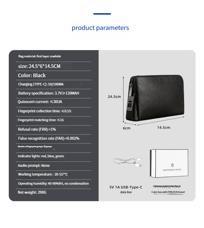 Borse da uomo FIPILOCK Borsa a mano con lucchetto intelligente per impronte digitali Borsa a mano di alta qualità da uomo Borsa a mano di alta qualità in vera pelle_voghion.com