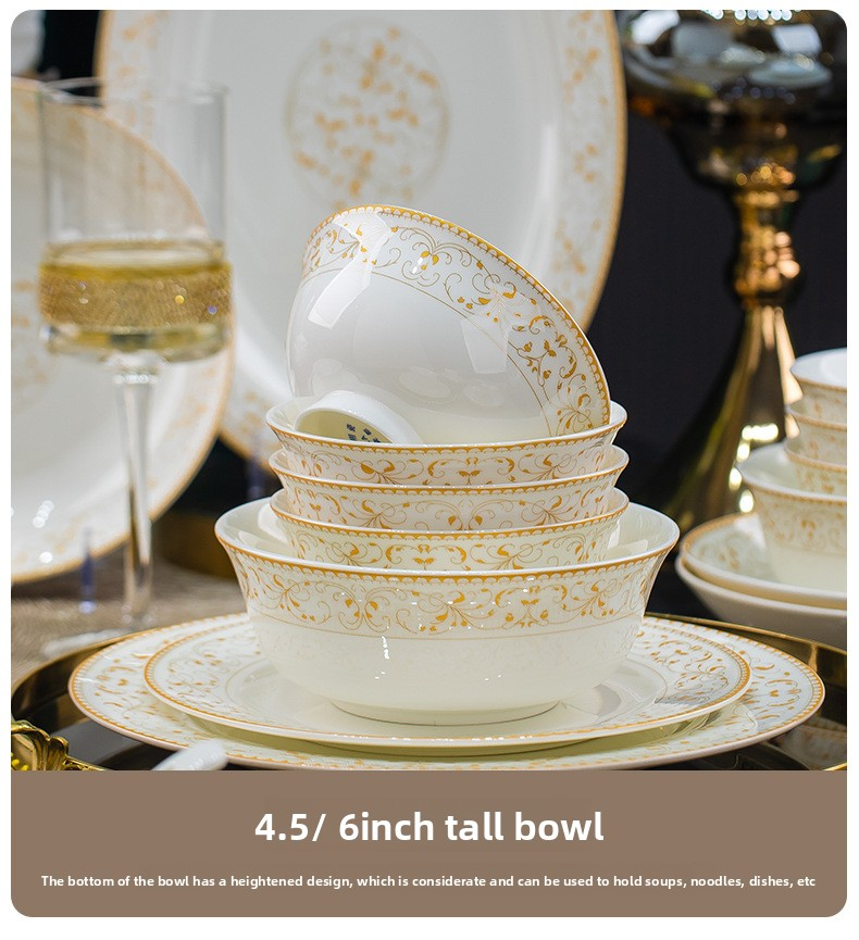 Bone Dinnerware Set – Luxury Handcrafted Round Bowls & Plates With Gold Trim (Microwave Safe Gift Box For Holidays & Weddings)_voghion.com