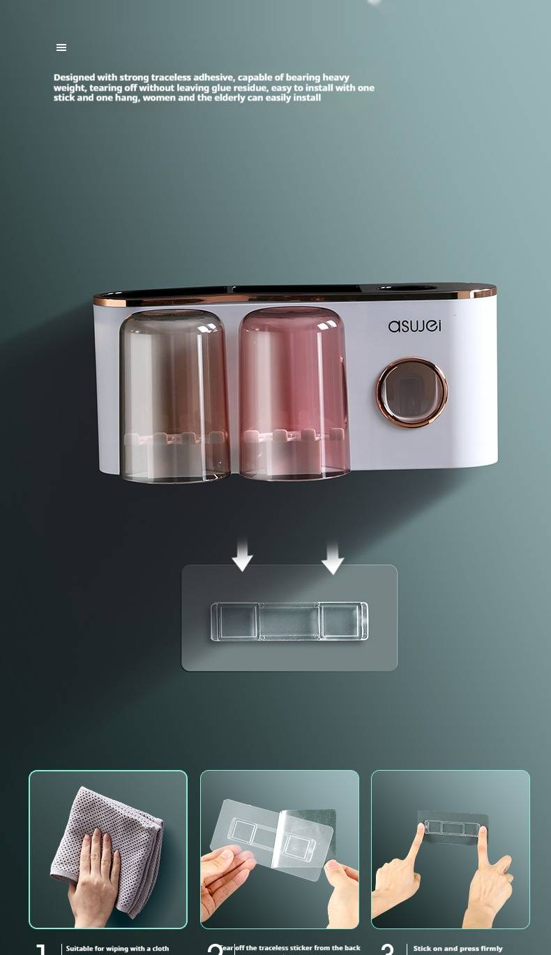 Toothbrush Holder Set – Wall-Mounted Bathroom Organizer With Toothpaste Dispenser, No-Drill Installation & Plastic Cups (Gold Trim, 2/3/4 Slots)_voghion.com