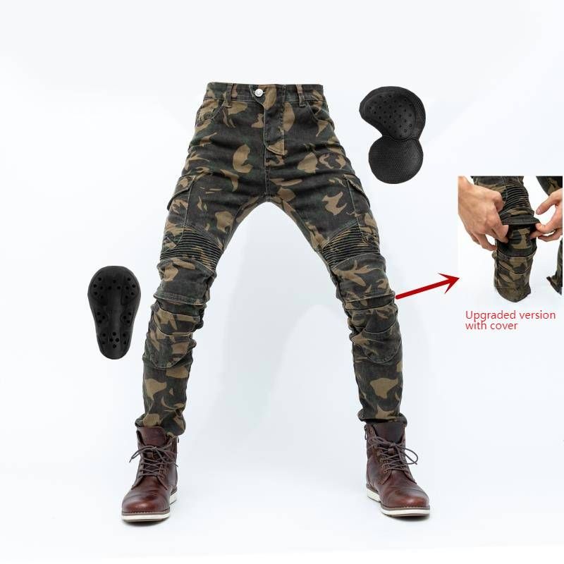 Jeans da motociclista mimetici da uomo e da donna - Pantaloni da motociclista con armatura CE e protezione migliorata per le ginocchia per moto da strada e fuoristrada_voghion.com