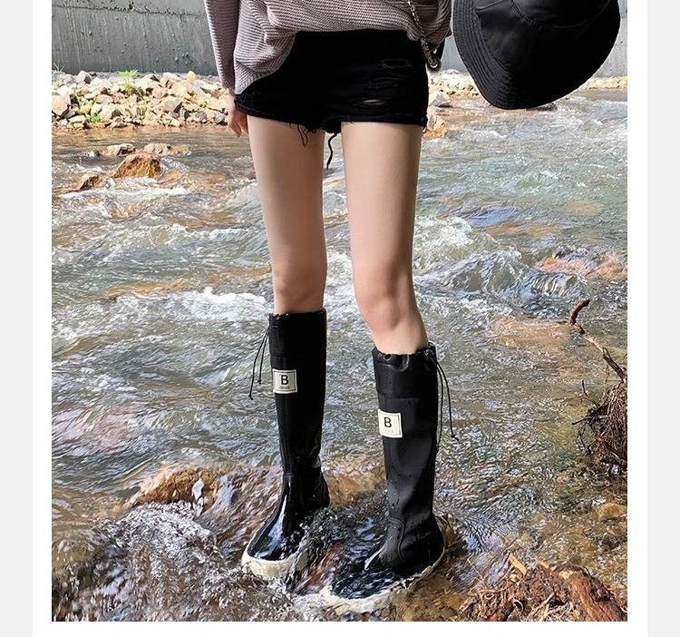 Stivali da pioggia impermeabili da donna, stivali da equitazione alti fino al ginocchio, con cerniera laterale, suola in gomma antiscivolo, comodi stivali con punta rotonda per escursioni all'aperto e passeggiate_voghion.com