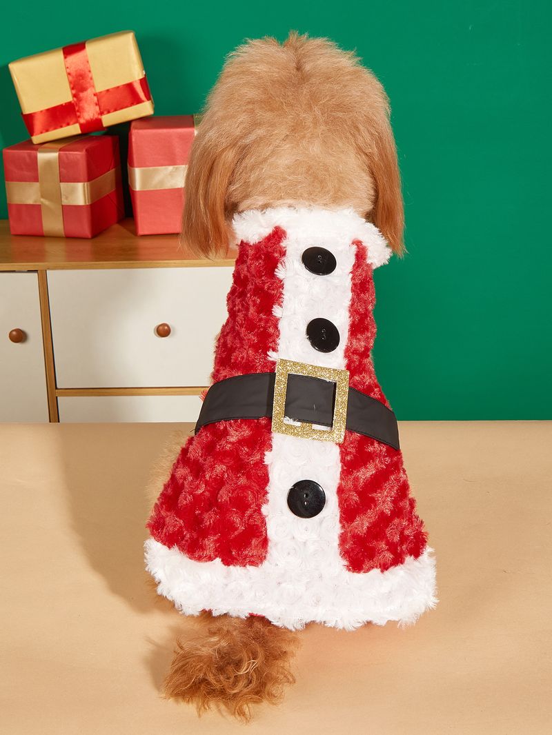 Christmas belt button horizontal slim-fit beautiful red green Christmas teddy Bichon dog fleece coat_voghion.com