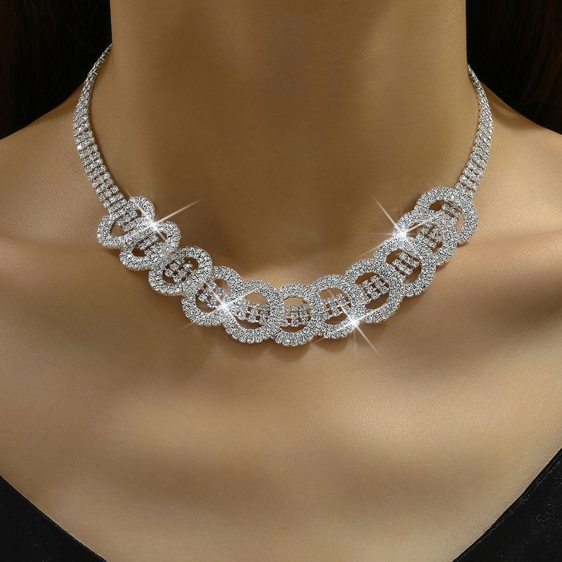 Set di gioielli da donna, alla moda, per matrimonio, con doppio anello placcato in argento e diamanti, accessori per abiti da sposa, collana e orecchini._voghion.com