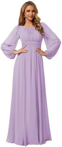 Eleganta šifona līgavas māsas kleita - garpiedurkņu formāla vakarkleita sievietēm. Seksīga un eleganta kāzu ballītes kleita līdz grīdai._voghion.com