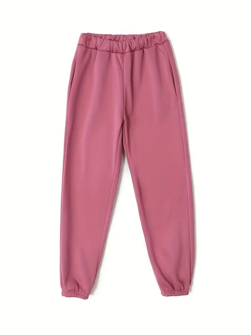 Conjunto esportivo de duas peças com capuz e calça casual de cor sólida para outono/inverno 2024 feminino_voghion.com