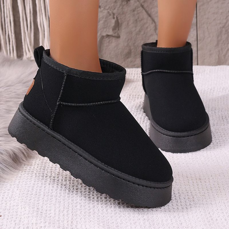 SHLIANG Bottes de neige à plateforme épaisse en peluche pour femmes, chaussures d'hiver chaudes en fourrure et coton, bottines en daim à enfiler, chaussures rembourrées Y0074_voghion.com