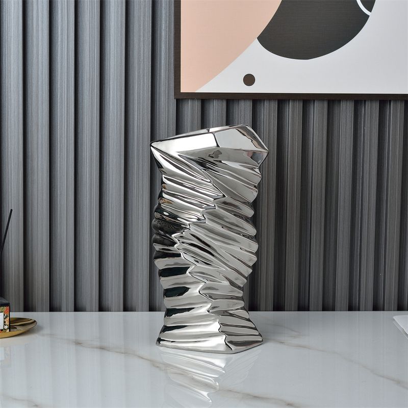 Modernes minimalistisches Keramikvasen-Set in Gold und Silber – abstrakte Wohndekoration für Wohnzimmer, Fernsehschrank, Bücherregal_voghion.com