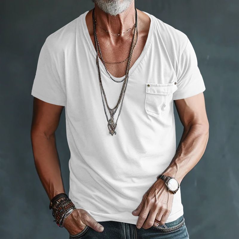 Herren-T-Shirt mit V-Ausschnitt und Tasche – Leichtes Polyester-Mischgewebe mit knitterfreier Oberfläche (S-XXXL) – Lässiges T-Shirt mit schmaler Passform für Komfort im Alltag_voghion.com