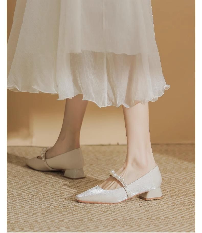 Scarpe singole da donna in stile francese con punta quadrata bassa e tacco spesso, stile Mary Jane, cheongsam, rosse, con tacco alto, da sposa, damigella d'onore, matrimonio_voghion.com