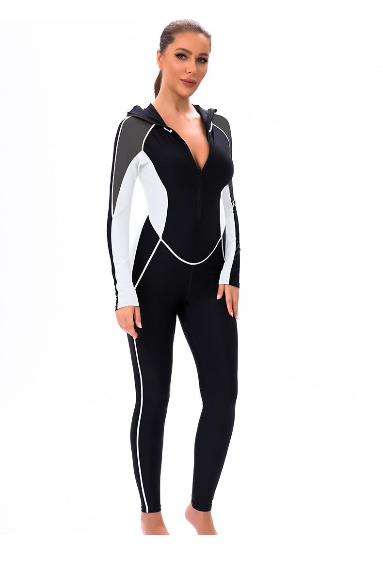 Cross Border New Color Matching One Piece Long Sleeved Sunscreen Women's Swimsuit Middle East Full Coverage Conservative Muslim Trousers Swimsuit_voghion.com