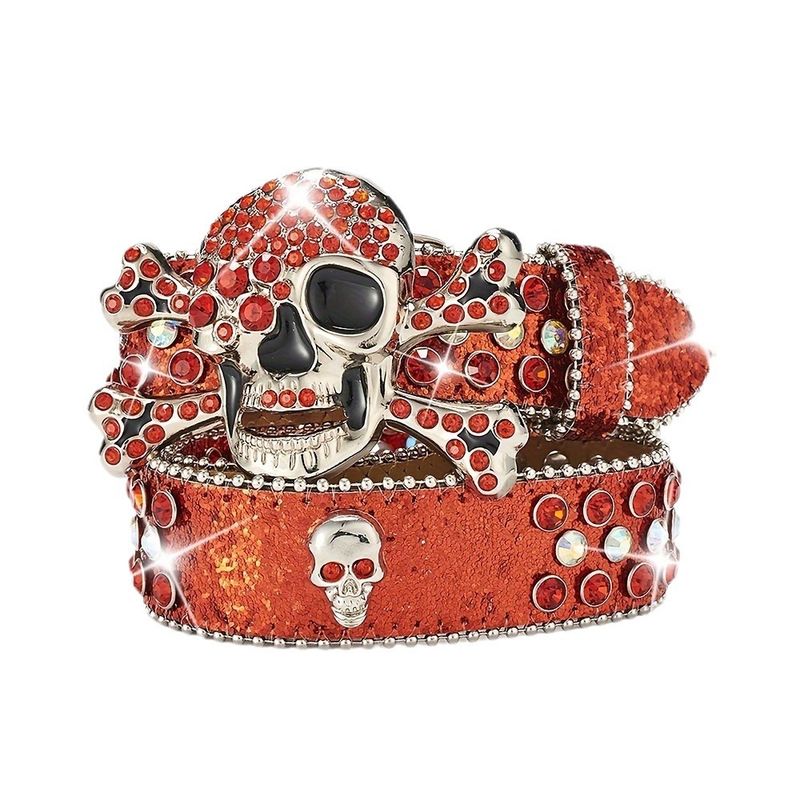 Knachschnalle Voll Waasser Diamant Punk Trend Personaliséiert Eenzegaarteg Gotesch Schädel Riemen_voghion.com