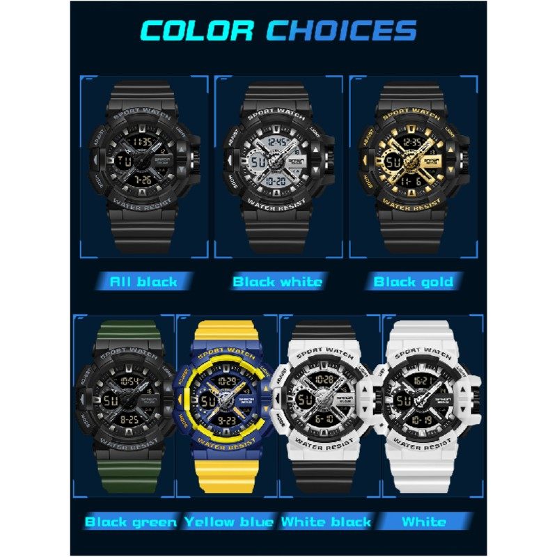 SANDA New Men's Watch Dual Screen Sport 50M Waterproof Digital Watch Quartz Watch Clock Relogio Masculino_voghion.com