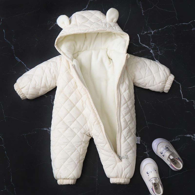 Cozy Fleece-Lined Hooded Baby Jumpsuit With Adorable Ear Design - Winter Warm One-Piece Romper For Toddlers (1-3 Years, 80-100cm) - Soft Polyester_voghion.com