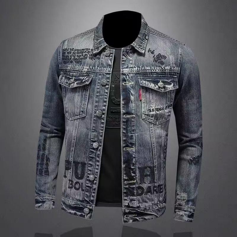 Suitable For All Seasons Style Denim For Men Spring And Autumn Turn-down Collar Jacket Biker Men's High Street Cool Top Trendy_voghion.com