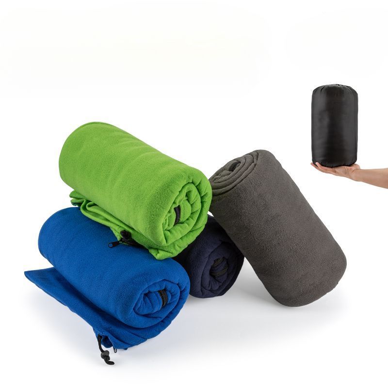 Saco de dormir térmico multifuncional para acampar al aire libre, portátil, de forro polar, para dormitorio, oficina, cubrepiernas, manta para siesta gruesa_voghion.com