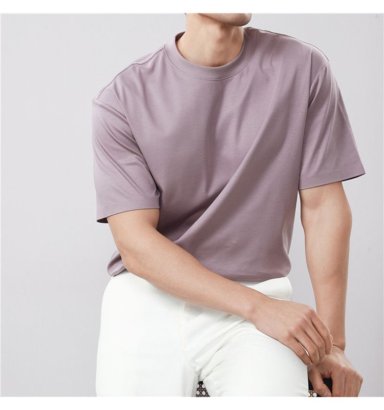 Live Supply Of High-quality Long-staple Cotton Men's Short-sleeved T-shirts, Non-marking Pressing Double-sided Liquid Ammonia Cotton Round Neck Large_voghion.com