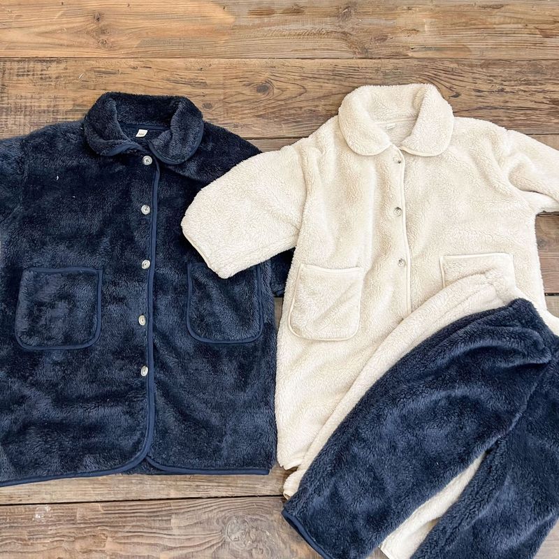 Pijamas de franela para niños, camisón largo de otoño/invierno para bebés, conjunto de ropa de casa de terciopelo Coral para niños y niñas_voghion.com