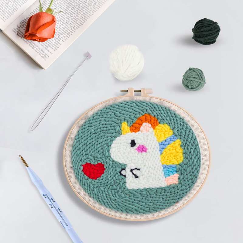 RUOPOTY DIY Unicorn Brodery Starter Kit Punch Nål Håndlavet trykt håndarbejde vægdekoration Unik gave_voghion.com