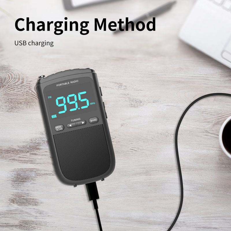 Mini AM/FM Portable Radios Pocket Receiver Stereo Speaker Rechargeable Radio With Alarm Clock For Outdoor Weather_voghion.com