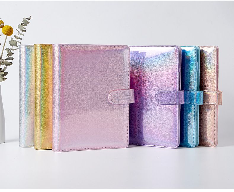 A6 & A5 Holographic Pastel Binder Notebook - Refillable Planner With PU Cover, Trendy & Creative Journal For School, Office & Travel_voghion.com